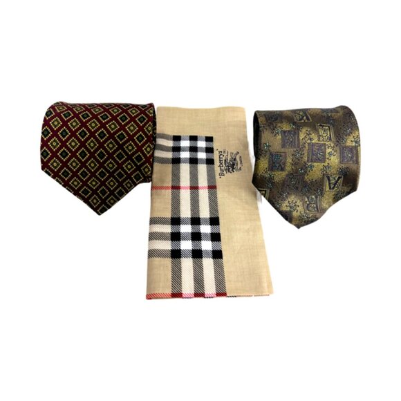 Set: 2 Neckties Burberry Paisley  & Karl  Linger Paris+1Burberry Handkerchief(53 - Picture 10 of 16